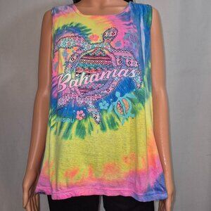 Cotton Mill Bahamas Tee top, sleeveless, with vibrant Tie-Dye design, size XL